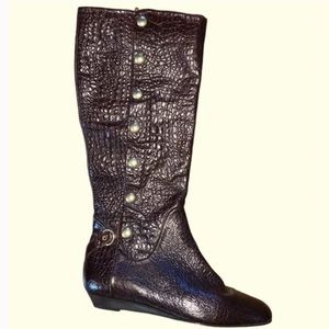 MIGLIORINI  Made in Italy Brown Genuine Crocodile Embossed Leather Tall  Boots